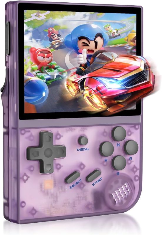 Photo 1 of Handheld Game Console Retro Games Consoles with 3.5 Inch IPS Screen 64G TF Card 5474 Classic Games 2100mAh Battery Support Linux and Garlic Dual Stylem, HDMI and TV Output Purple
