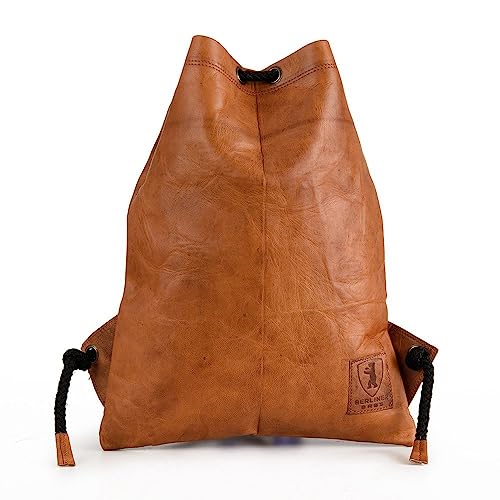 Photo 1 of BERLINER BAGS Vintage Leather Backpack Gym Bag, Drawstring Sports Bag for Men and Women - Brown (Cognac)