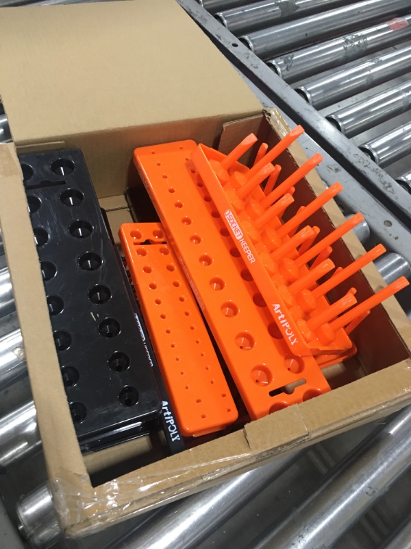 Photo 2 of 8PCS Socket Organizer Tray Set, Orange & Black Socket Holders, Store 176 Standard & Deep Sockets, SAE and Metric, 1/4", 3/8", and 1/2" Drive Socket Organizers for Toolboxes