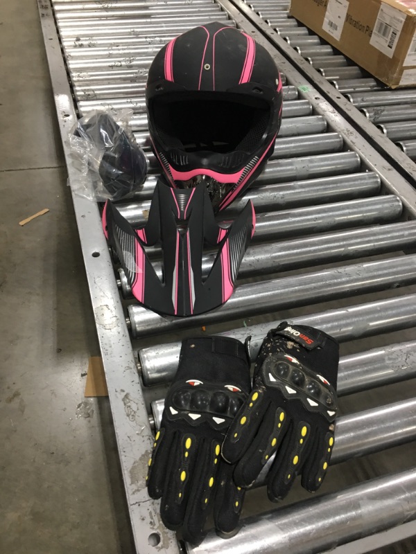 Photo 2 of  Motocross Helmet,Youth & Adult ATV Dirt Bike Motorcycle Helmet, Kids BMX 4-Wheeler Off-Road Mountain Bike Helmet,DOT Certified,W/Gloves Goggles Mask 4-Piece Set Pink Large