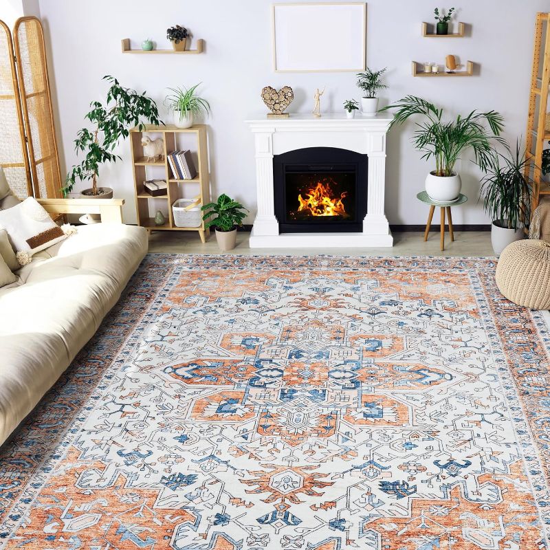 Photo 1 of 2x10 Washable Boho Runner- Non Slip, Indoor Large Carpet for Living Room, Bedroom, Kitchen - Tangerine/Multi Color, Easy to Clean, Durable and Stylish --- STOCK PHOTO FOR REFERENCE ONLY 