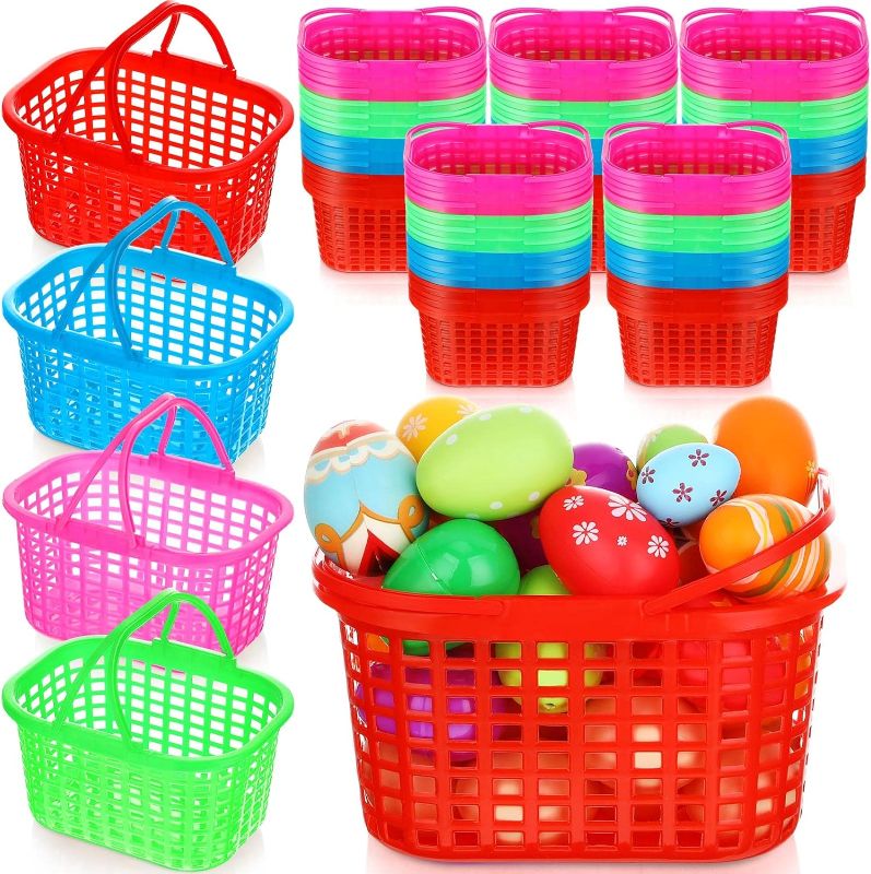 Photo 1 of 100 Pcs Plastic Easter Basket Bulk for Egg Hunts Plastic Easter Bucket Easter Buckets with Handle Small Colorful Easter Baskets for Kids Adults Gifts Easter Theme Party Favor Supplies
