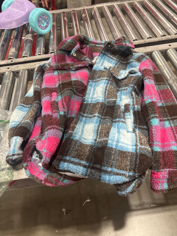 Photo 2 of [BLANKNYC] Womens Plaid Faux Sherpa Shirt Jacket With PocketsShacket Medium Beyond the Mood