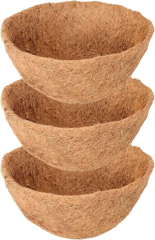 Photo 1 of Legigo 3 Pack 16 Inch Hanging Basket Coco Liners Replacement, 100% Natural Round Coconut Coco Fiber Planter Basket Liners for Hanging Basket Flowers/Vegetables