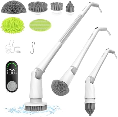 Photo 1 of Electric Spin Scrubber, Cordless Tub and Tile Scrubber, 6 Replacement Head with LED Display, Cleaning Brush Electric Spin Scrubber for Bathroom Floor Tile, Dual Speed Shower Scrubber, Grey