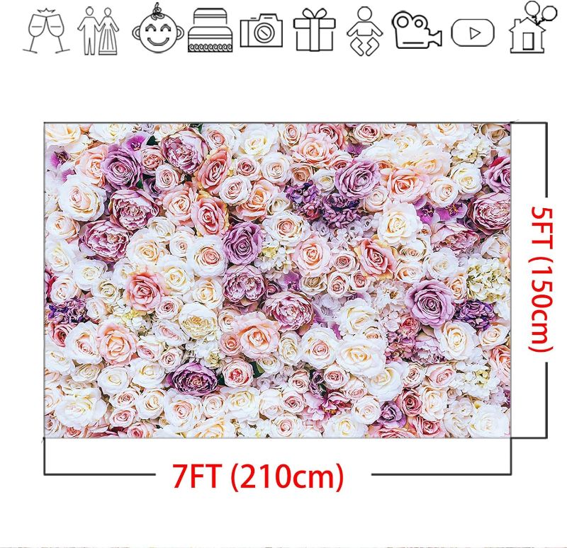 Photo 1 of Mocsicka Floral Backdrop for Photography Pink White Violet Rose Floral Wall Bridal Shower Party Decorations Photo Backdrops Wedding Ceremony Birthday Photography Background (7x5ft)