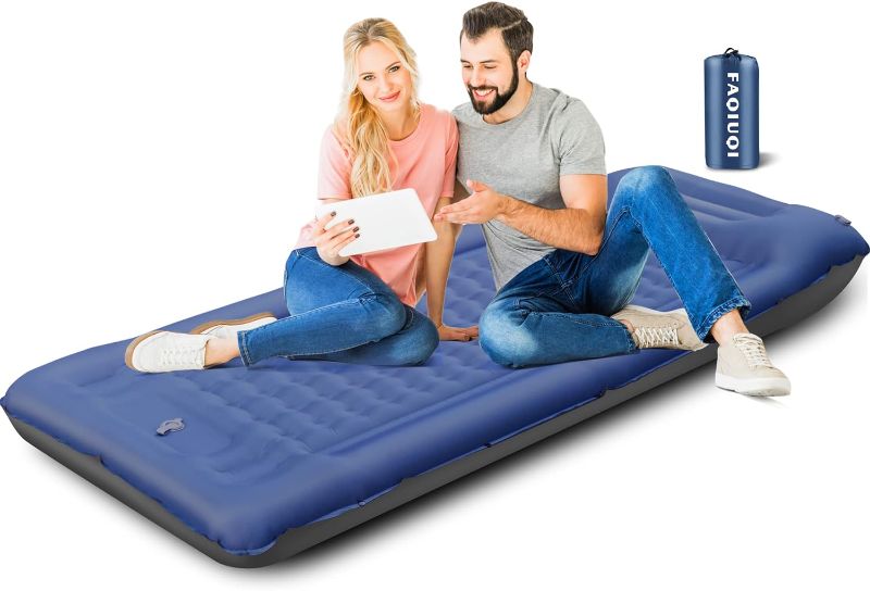 Photo 1 of Camping Sleeping Pads?Extra Thick 5 Inch Inflatable Sleeping Mat with Pillow Built-in Pump?Oversized Mattress Super Portable Backpacking Sleeping Pad (Blue)
