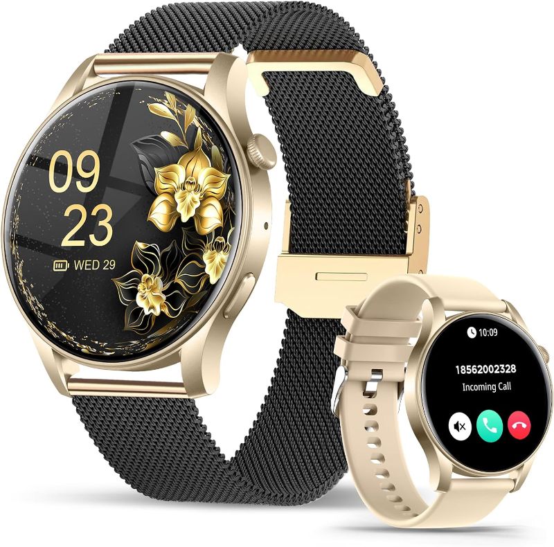Photo 1 of 2024 Smart Watches for Women (Answer/Make Call), 1.43" AMOLED Always On Display SmartWatch for Android IOS, IP67 Waterproof 120+ Sports Modes Fitness Activity Tracker, Heart Rate Sleep Monitor, Gold
