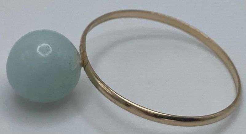 Photo 1 of AQUAMARINE 0.2” BEAD 14K GOLD RING SIZE 7.25-7.5/1.1G (READ NOTES)