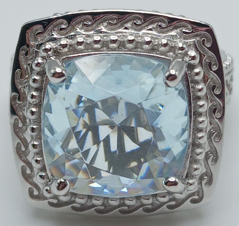 Photo 1 of BABY BLUE 0.875” GEM STERLING SILVER COCKTAIL RING SIZE 6.75-7/9.2G (READ NOTES)