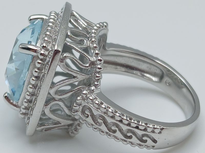 Photo 1 of BABY BLUE 0.875” GEM STERLING SILVER COCKTAIL RING SIZE 6.75-7/9.2G (READ NOTES)