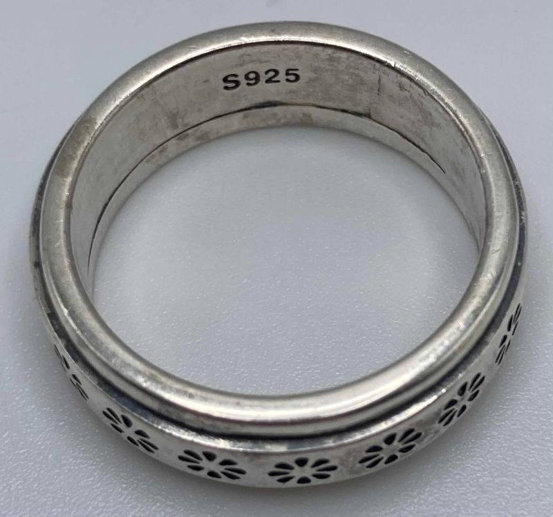 Photo 1 of FLOWER STERLING SILVER FIDGET SPINNING RING BAND SIZE 8.75-9/8.2G (READ NOTES)
