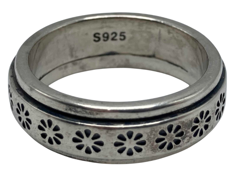 Photo 1 of FLOWER STERLING SILVER FIDGET SPINNING RING BAND SIZE 8.75-9/8.2G (READ NOTES)