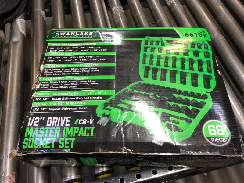 Photo 1 of SWANLAKE 1/2" Drive Impact Socket Set, 66-Piece Standard SAE (3/8"-1-1/4") and Metric (8-24mm) Size, 6 Point, Cr-V, 1/2-Inch Drive Ratchet Handle, Drive Extension Bar, Impact Universal Joint 1/2 INCH