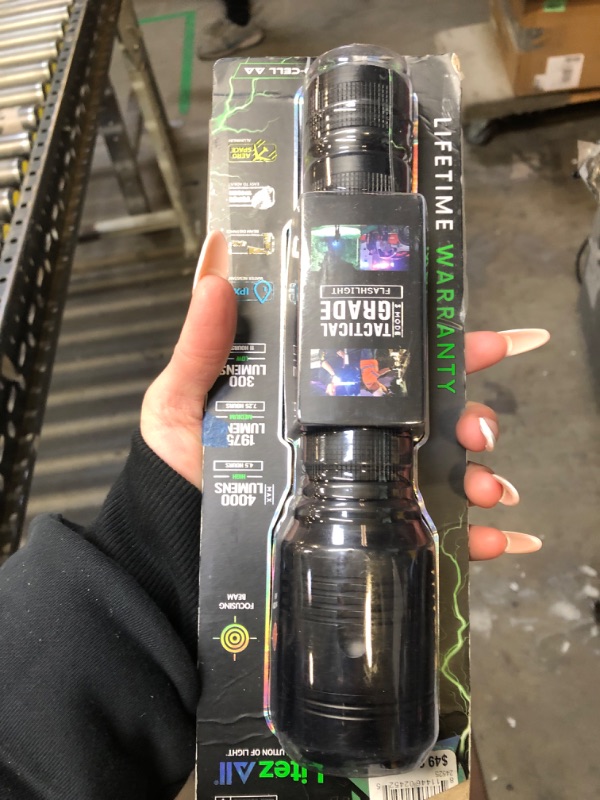 Photo 1 of LitezAll Tactical Flashlight | Compact and Portable Night Light 4000 Lumens | Durable and Rubber Coated Flash Light Gifts for Men, 9 AA Alkaline Batteries Included Black-4000 Lumens
