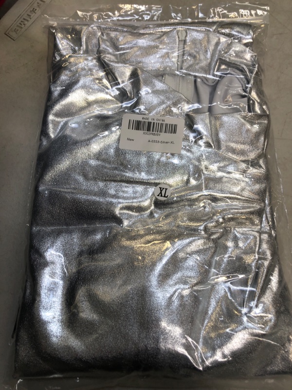 Photo 1 of Long Sleeve Metallic Bodysuit Women Turtleneck Latex Bodysuit Ideal for Dance and Stage Performance Silver X-Large?Unique Seller-Ahkqam-FBA?