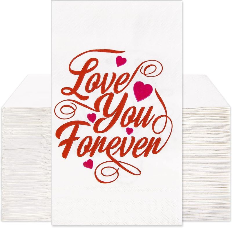 Photo 1 of 100PCS Valentines Napkins Paper Guest Towels Disposable Valentine's Day Party Supplies Guest Napkins Dinner Hand Napkins Decorative for Bathroom Wedding Decorations

