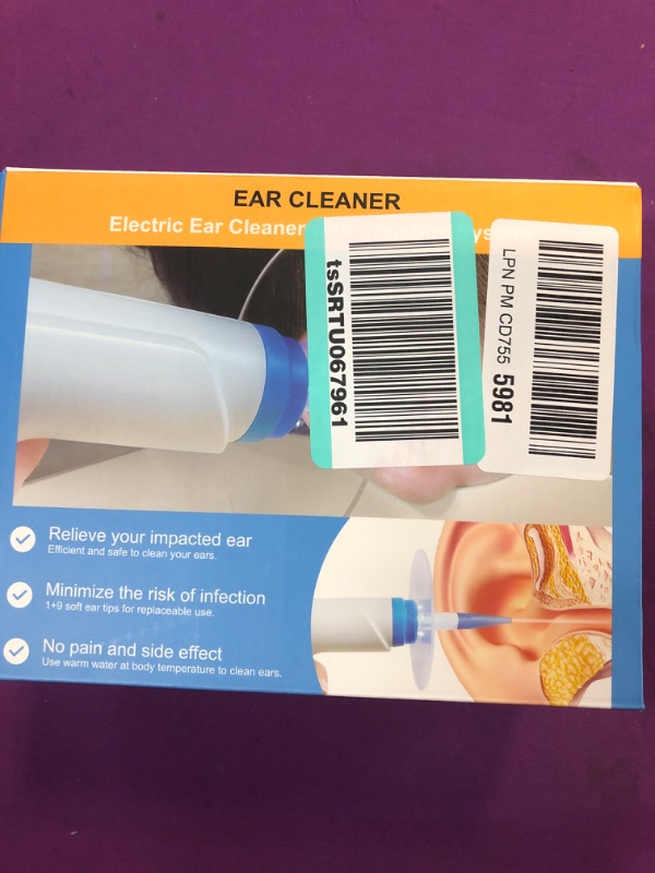 Photo 1 of KAUGIC Electric Ear Wax Removal, Water Powered Ear Cleaner, Ear Cleaning Kit, Safe and Effective Earwax Removal Kit with 4 Cleaning Mode Settings, 10 Ear Tips & Water Catch Basin