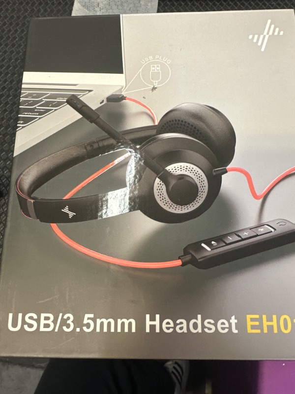 Photo 2 of USB Headset with Mic for PC, Over-Ear Computer Laptop Headphones with Noise Cancelling Microphone in-line Control for Home Office Online Class Skype Zoom