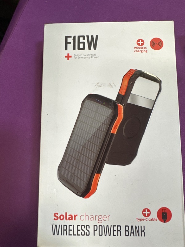 Photo 2 of PD 18W QC 3.0 Solar Power Bank, 16000mAh Qi Portable Solar Charger, Fast Charging External Battery Compatible with iPhone, iPad, GPS, etc. IP65 Flashlight for Outdoor Camping (16000mAh)