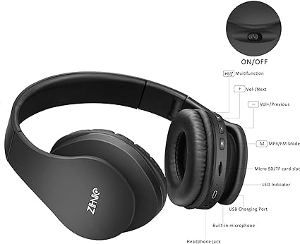 Photo 1 of ZIHNIC Bluetooth Headphones Over-Ear, Foldable Wireless and Wired Stereo Headset Micro SD/TF, FM for Cell Phone,PC,Soft Earmuffs &Light Weight for Prolonged Wearing (Black)
