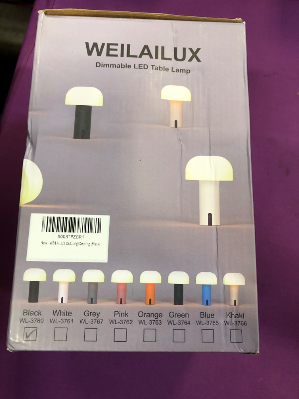 Photo 1 of WEILAILUX Outdoor Mushroom Table Lamp Waterproof, Cordless Table Lamps Rechargeable, Battery Operated Lamp with USB Charging, Touch Dimmable Night Light for Bedroom/Patio/Camping/Dinning (Black)