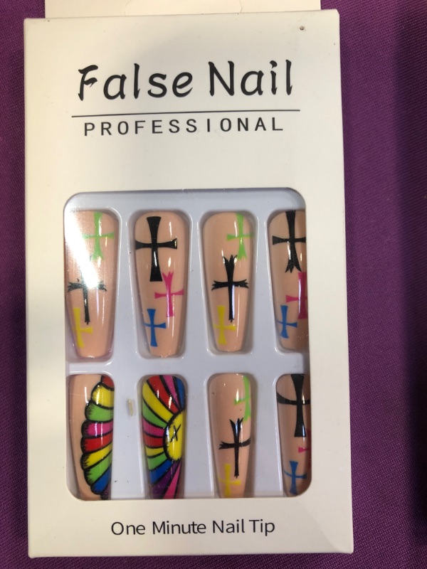 Photo 2 of ZZFQXZ Press on Nails Long Coffin Fake Nails French Square False Nails with Design Full Cover Acrylic Nails 24PCS (DQ34)