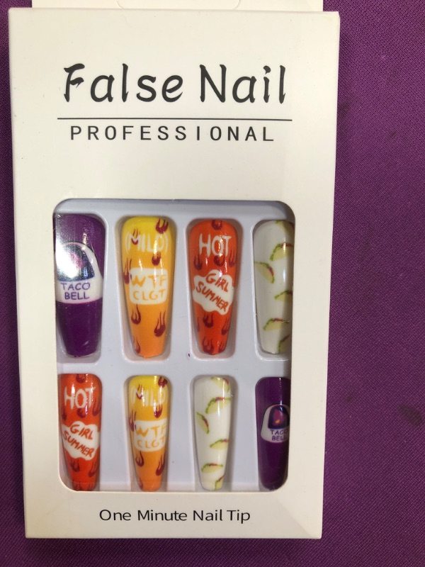 Photo 2 of ZZFQXZ Press on Nails Long Coffin Fake Nails Square Head False Nails Purple Full Cover Acrylic Nails for Women 24PCS (DQ38)