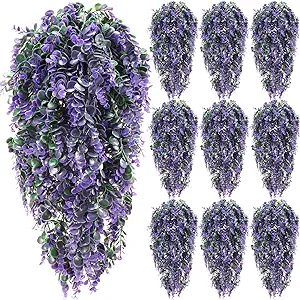 Photo 1 of 12 Pcs Artificial Hanging Plants Fake Ivy Vines with Fake Leaves for Living Room Decor Indoor Outdoor Decorations for Patio Artificial Plants Greenery for House Wall, No Basket (Purple Plant)
