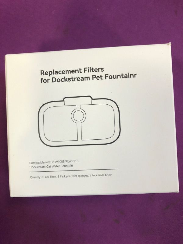 Photo 2 of 8 Pack Replacement Filters for 2.5L/84oz Dockstream Cat Fountain PLWF005/PLWF115, Cat Water Fountain Replacement Filters, Triple Action Pet Fountain Filter and Pre-Filter Sponge(1 Brush)