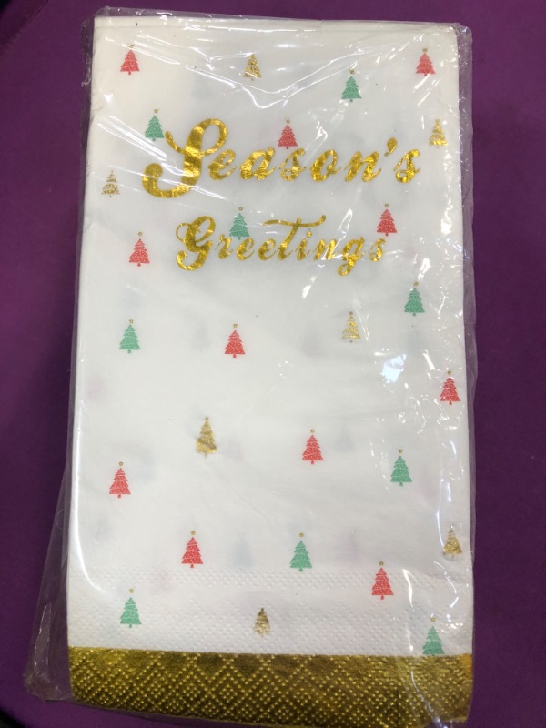 Photo 2 of 100 Christmas Napkins Paper Guest Towels 3 Ply Gold Foil Xmas Tree Decorative Guest Napkins Disposable Hand Towels for Bathroom Dinner Home Kitchen Winter Holiday Party Supplies Decor