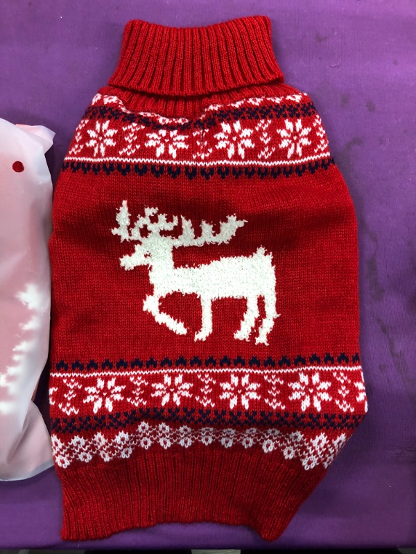 Photo 3 of KYEESE Dog Sweater Christmas for Small Dogs with Leash Hole Reindeer Dog Knitwear Turtleneck Holiday Dog Clothes,Reindeer,L
