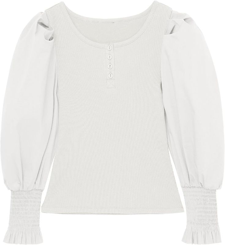 Photo 1 of Girls Puff Long Sleeve Shirts Kids Fashion Round Neck Ribbed Knit Tops 5-14 Years
