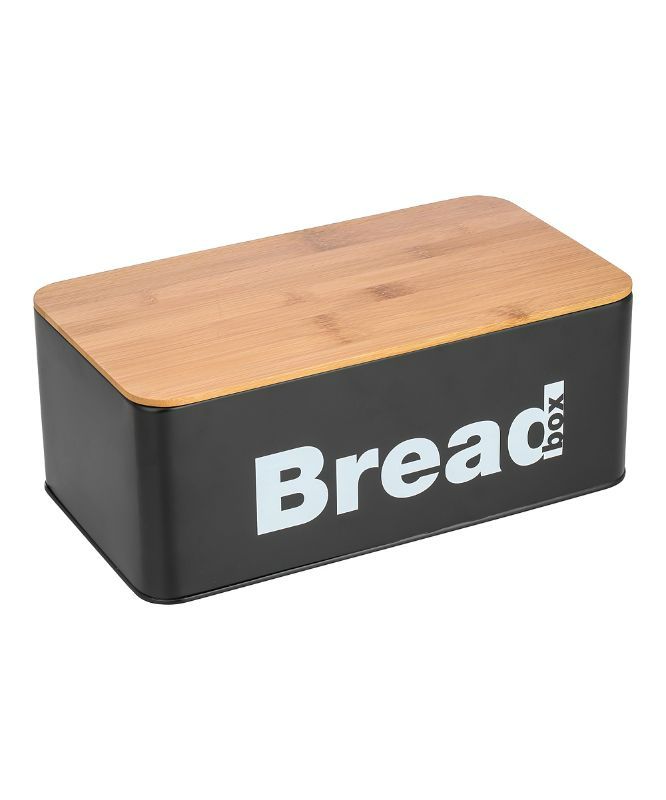 Photo 1 of Black & Natural Wood 'Bread' Canister
