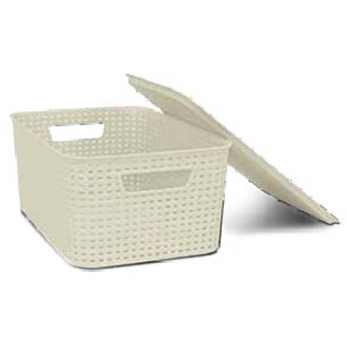 Photo 1 of 2 Pack Homz Plastic Wicker Storage Boxes with Lid, Small
