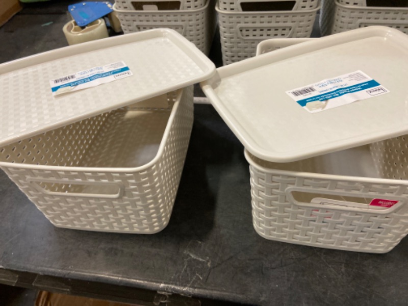 Photo 3 of 2 Pack Homz Plastic Wicker Storage Boxes with Lid, Small
