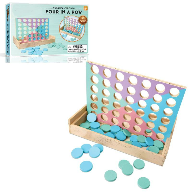 Photo 1 of Colorful Wooden Four in a Row Game - Exciting Indoor Games for Kids & Adults, 9x6 Inch Game Grid, 42 Colored Wooden Playing Pieces - Perfect Kids Family Board Games, Fun 4 in a Row Wood Board Game
