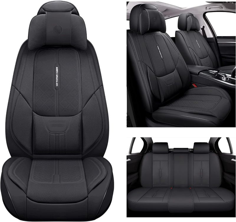 Photo 1 of NS YOLO Leather Car Seat Covers Full Set, Faux Leatherette Automotive Vehicle Cushion Cover Universal Fit for Cars SUV Pick-up Truck in Auto Interior Accessories (Black)
