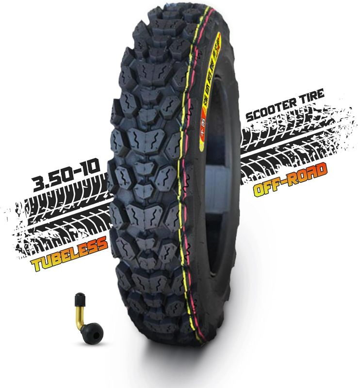 Photo 1 of 3.50-10 Tire | 3.50 10 Inch Tubeless Tire Compatible with 90/100-10 | 3.50-10 Offroad Snow Knobby Tire for Front/Rear Replacement Spare Accessory Fits on 10 Inch | 58J 8 P.R.
