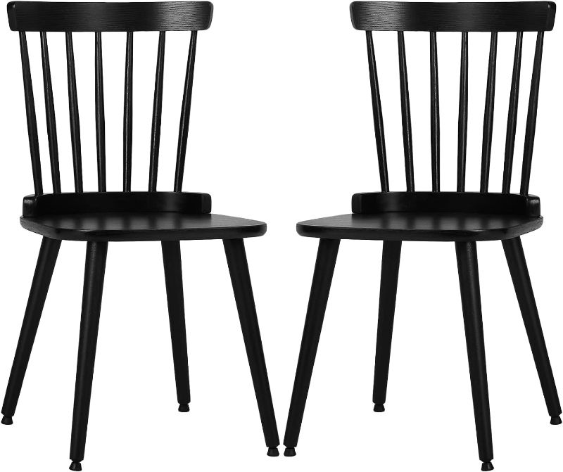 Photo 1 of RêveLife Windsor Dining Chair Set of 2 Farmhouse Solid Wood Spindle Back Side Chair Mid-Century Modern Black Armless Kitchen Chair for Dining Living Room Farmhouse Restaurant
