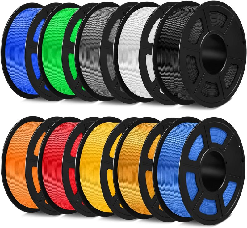 Photo 1 of SUNLU 3D Printer Filament Bundle, PLA Plus Filament 10KG 1.75mm, Neatly Wound Filament for Most 3D Printer, 10 Colors, 1kg Spool, Black+White+Grey+Green+Blue+Bluegrey+LightGold+Pureyellow+Red+Orange
