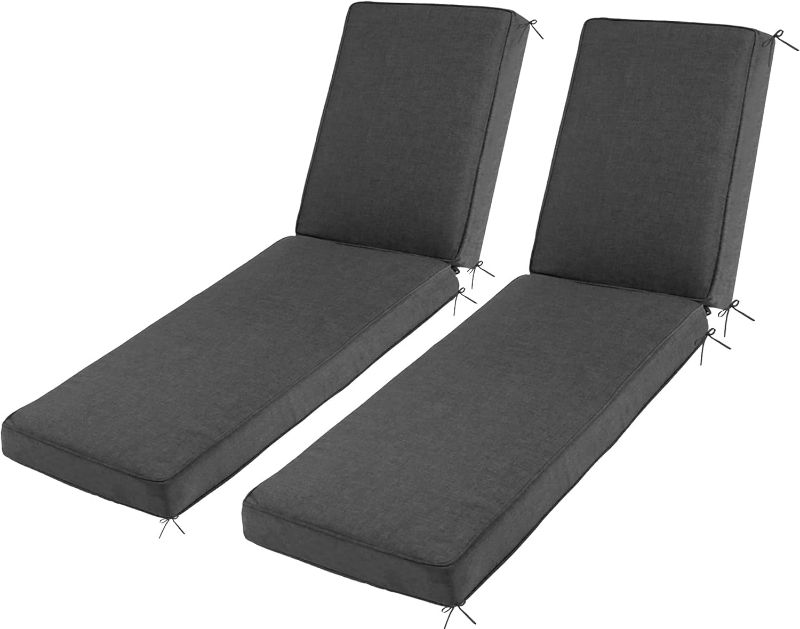 Photo 1 of Sundale Outdoor Olefin Water-Resistant Chaise Lounge Cushions Set of 2, Dark Gray Lounger Pad with Straps, 80 x 26 x 4 Inches
