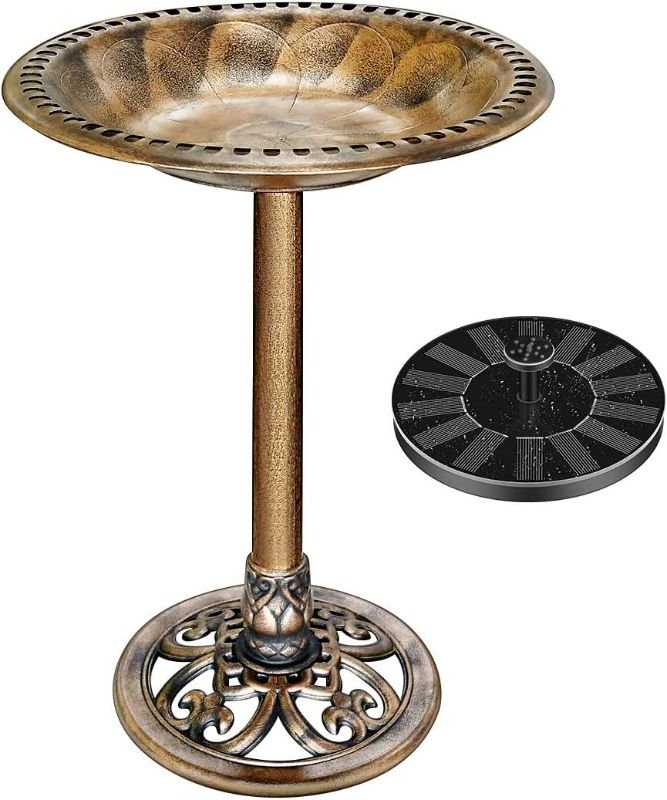 Photo 1 of VIVOHOME Polyresin Antique Outdoor Golden Garden Bird Bath and Solar Powered Round Pond Fountain Combo Set
