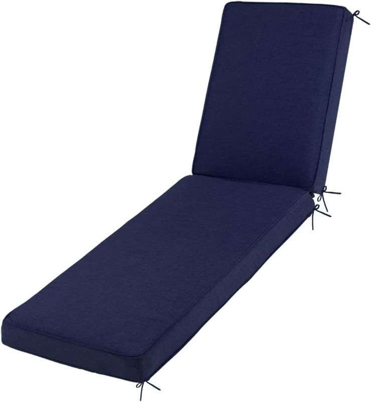 Photo 1 of Sundale Outdoor Water-Resistant Olefin Patio Chaise Lounge Cushions, Thick Durable Lounger Pad with Straps, Perfect for Yard, Garden, Poolside (Navy Blue, 80" W x 26" D x 4" T)
