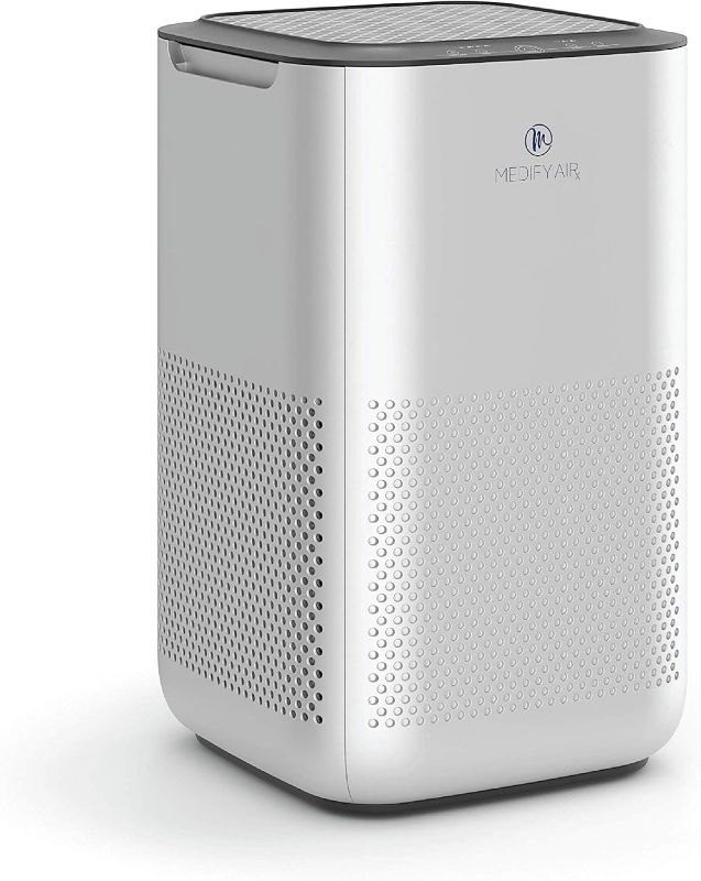 Photo 1 of Medify MA-15 Air Purifier with True HEPA H13 Filter | 585 ft² Coverage in 1hr for Allergens, Smoke, Wildfires, Dust, Odors, Pollen, Pet Dander | Quiet 99.9% Removal to 0.1 Microns | Silver, 1-Pack
