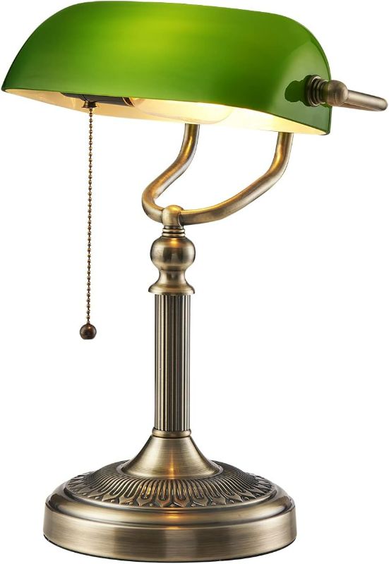 Photo 1 of Newrays Green Glass Bankers Desk Lamp with Pull Chain Switch Plug in Fixture
