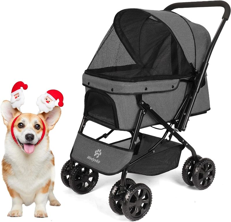 Photo 1 of Medium Dog Stroller 50lb - Pets Stroller for Medium Dogs with Reversible Handlebar, 360 Front Wheel, Foot Brake, Wide Mesh Canopy, 2 Security Leashes, Cup Holder, Storage Basket, Dark Gray
