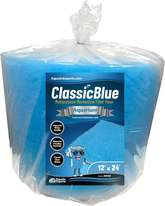 Photo 1 of Aquatic Experts Classic Bonded Aquarium Filter Pad - Blue and White Aquarium Filter Media Roll Bulk Can Be Cut to Fit Most Filters, Made in USA (12" by 24 Feet by 3/4" Thick)
