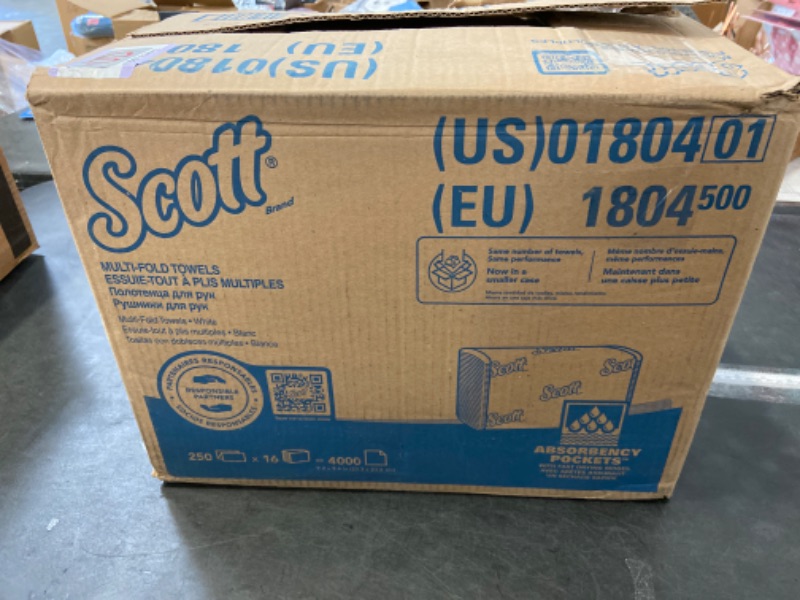 Photo 2 of Scott® 60% Recycled Multifold Paper Towels, 9 1/5" x 9 2/5", White, 250 Sheets Per Pack, Case Of 16 Packs
