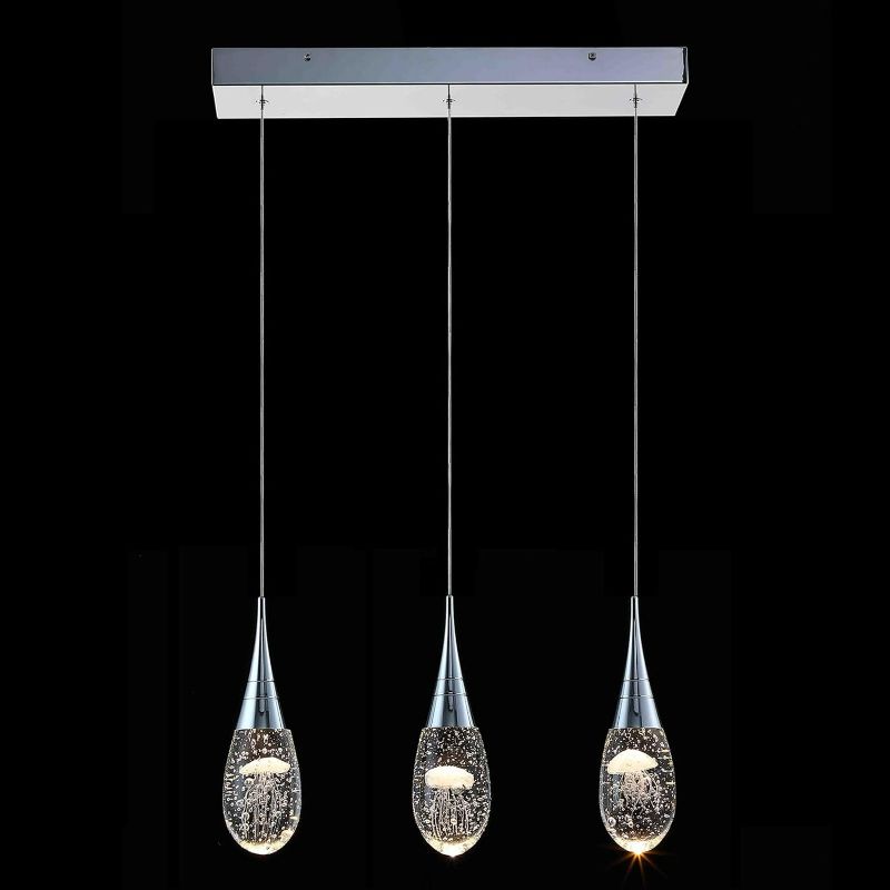 Photo 1 of Crystal Pendant Light Fixtures: Chrome Modern 3 Light Hanging Pendant Lighting for Kitchen Island

